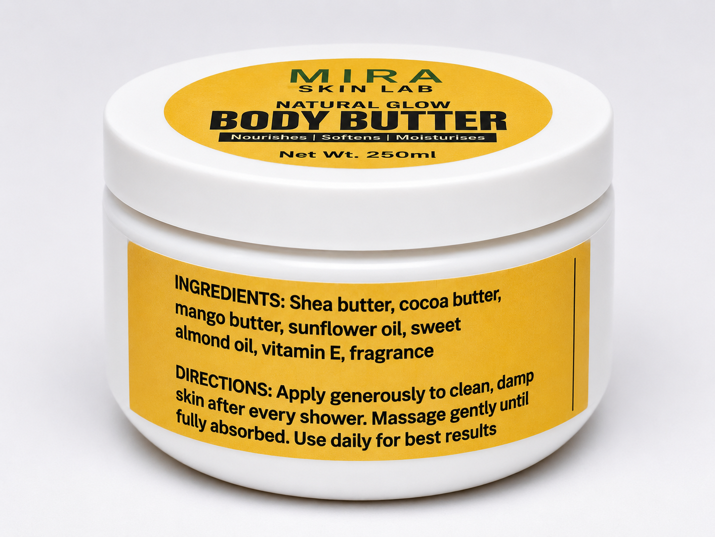 MIRA SKIN LAB Natural Glow Body Butter 250ml back label