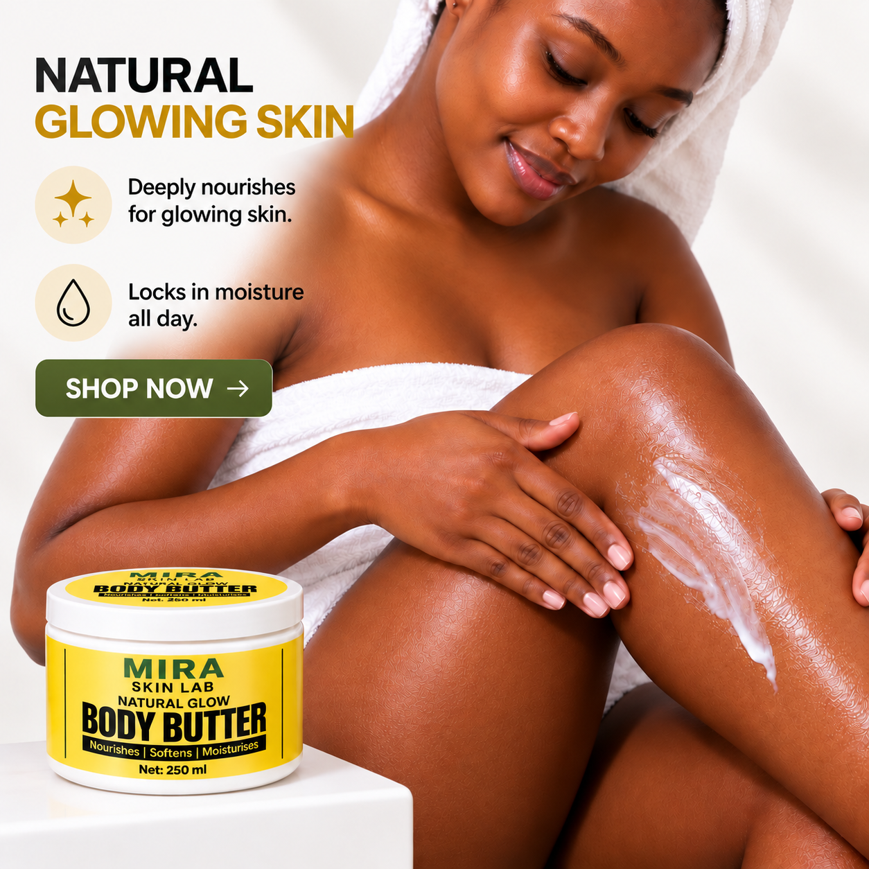 MIRA SKIN LAB Natural Glow Body Butter with moisturized skin