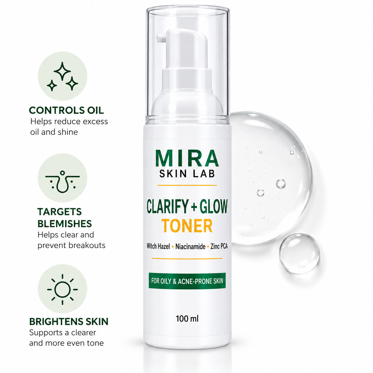 MIRA Skin Lab Clarify + Glow Toner for oily and acne-prone skin