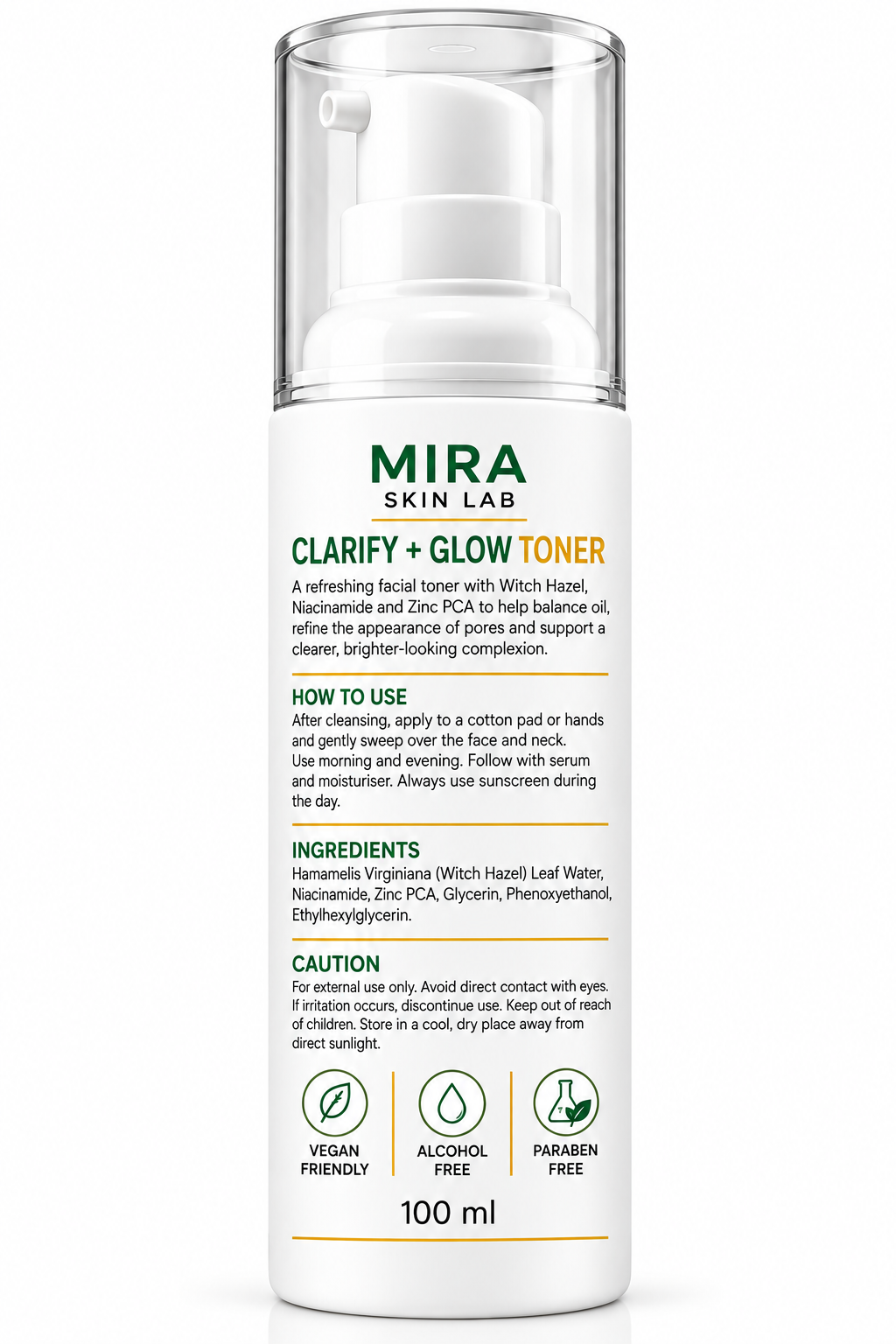 MIRA Skin Lab Clarify + Glow Toner with Witch Hazel, Niacinamide and Zinc PCA, 100 ml